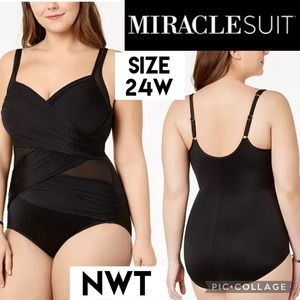 NWT MIRACLESUIT Womens Swimsuit Madero Black Underwire One Piece Plus Size 24W